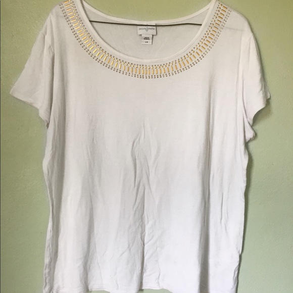 White Jaclyn Smith beaded t-shirt - Picture 1 of 3